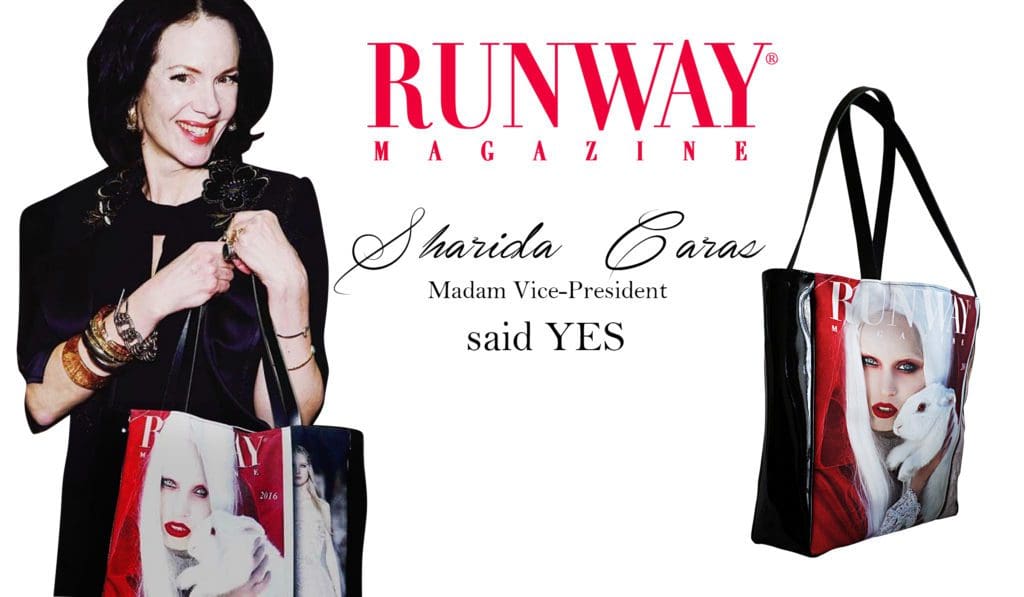 Runway-Magazine-Editor-in-Chief-Eleonora-de-Gray-Sharida-Caras-Stephan-Caras-Runway-Magazine-shopping-bag