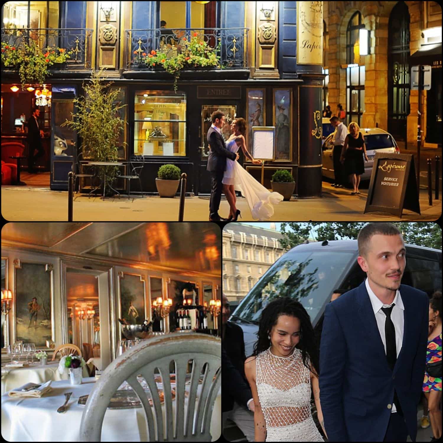 Zoe Kravitz e Karl Glusman casados ​​em Paris por RUNWAY REVISTA. Restaurant Laperouse 28 de junho de 2019