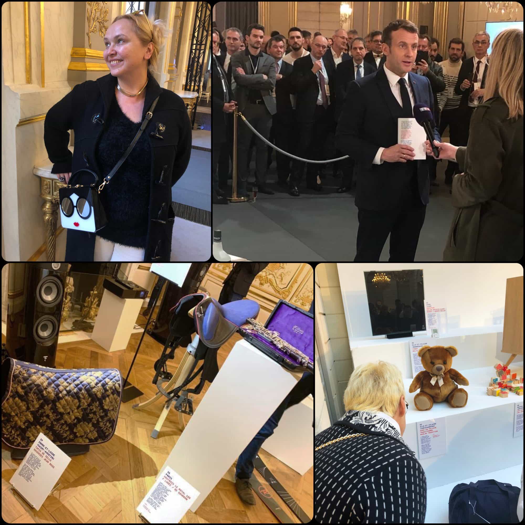Emmanuel Macron opens Grand Exhibition at Elysée. Eleonora de Gray and Guillaumette Duplaix - RUNWAY MAGAZINE. Fabriqué en France à Présidence de la République par RUNWAY MAGAZINE