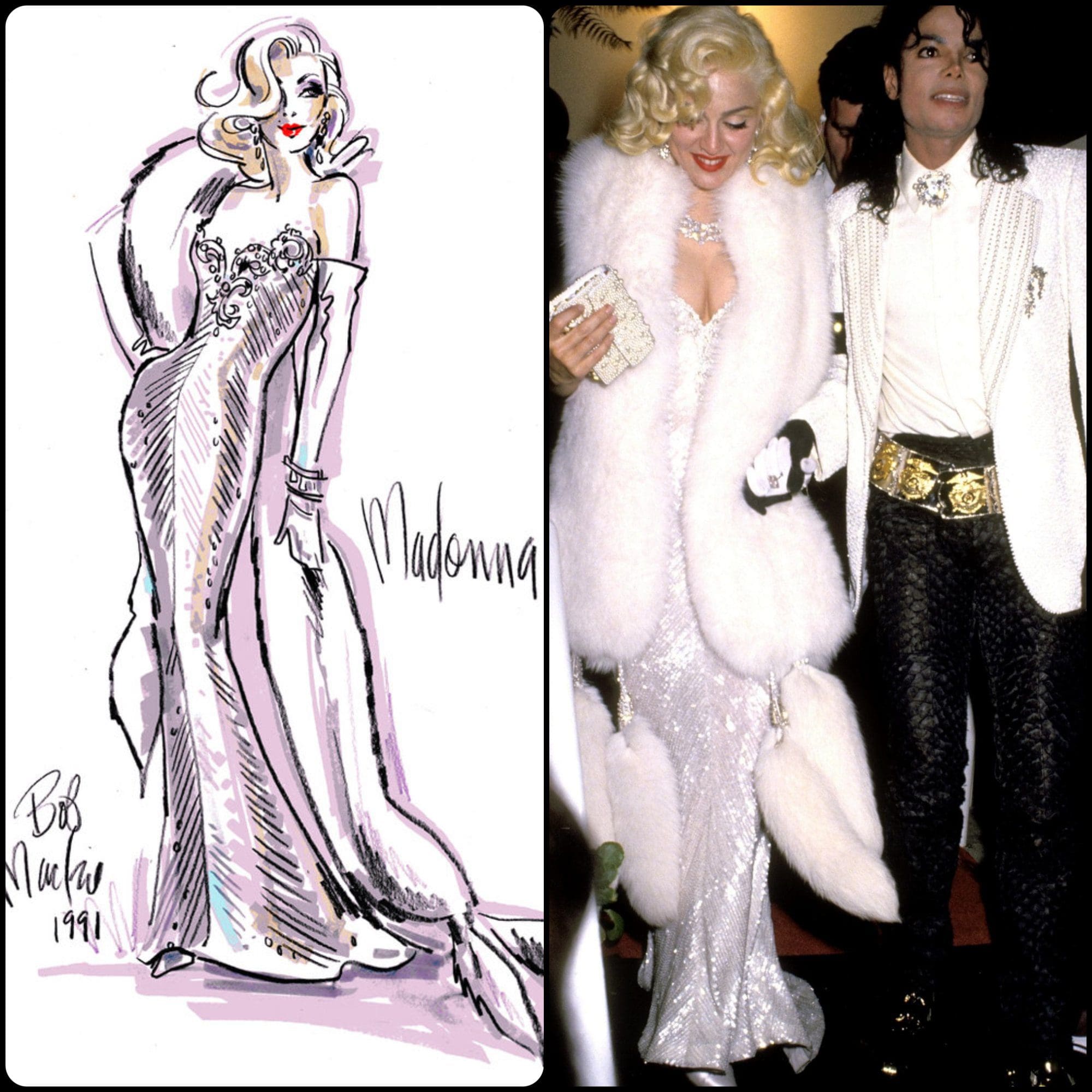 Madonna in Bob Mackie-Kleid mit Mickael Jackson bei den Oscars Academy Awards 1991