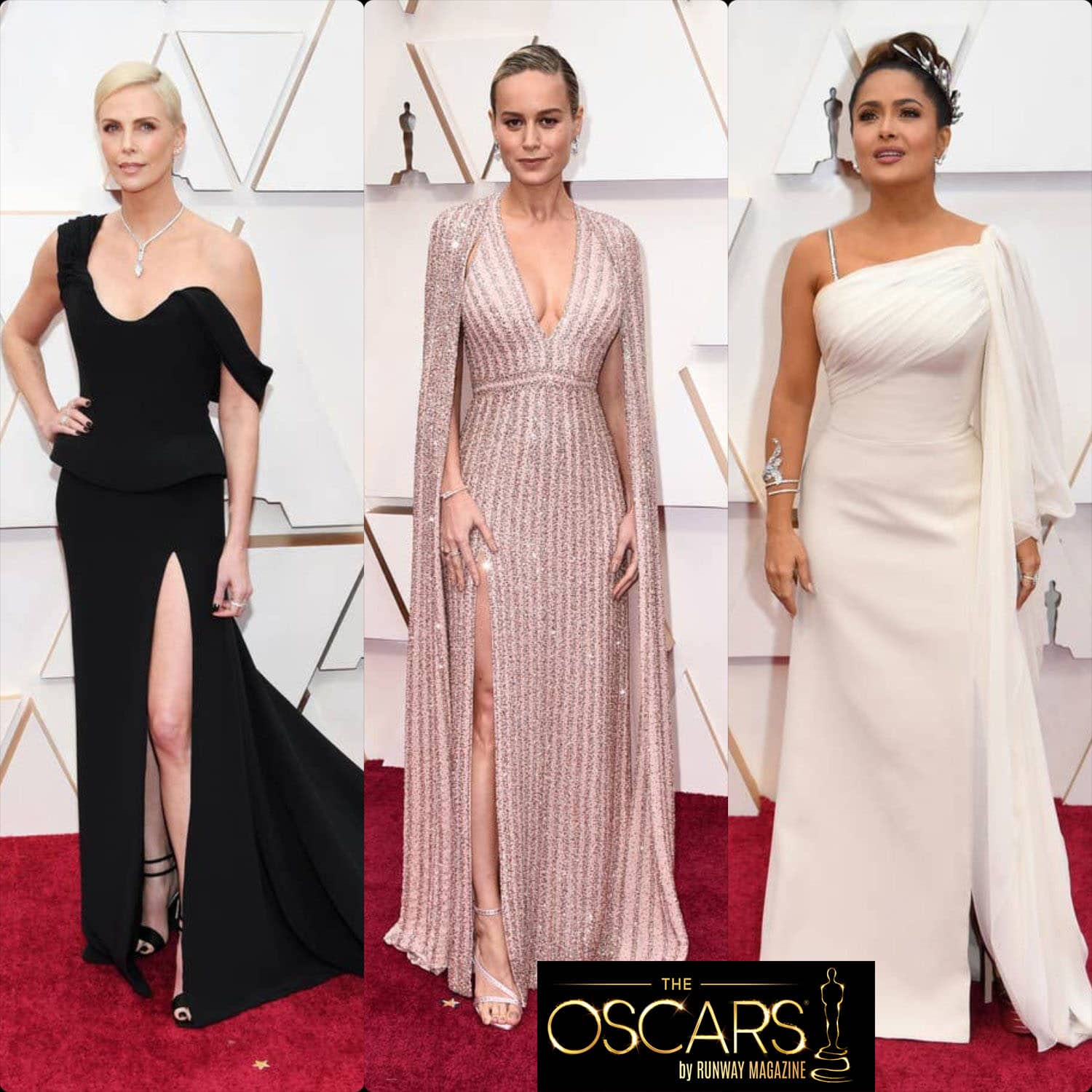 Charlize Theron in Dior, Brie Larson in Celine, Salma Hayek in Gucci at the 2020 Oscars by RUNWAY MAGAZINE