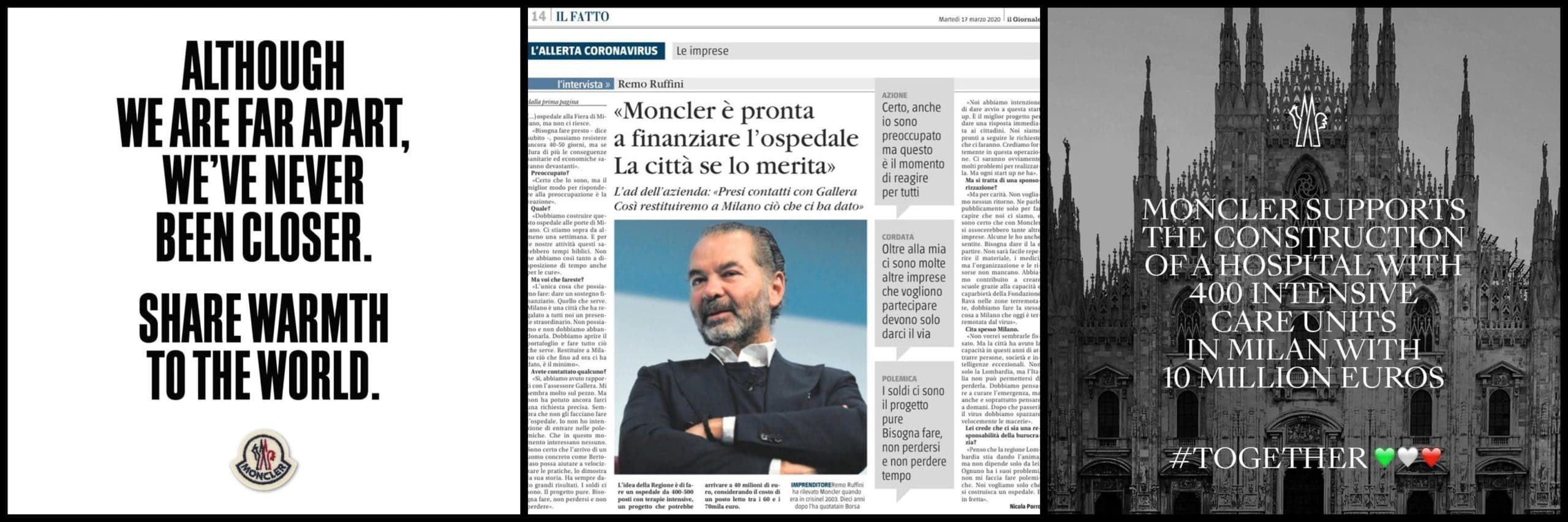 Генеральный директор Moncler Ремо Руффини пожертвовал 10 миллионов евро на строительство больницы в Ломбардии