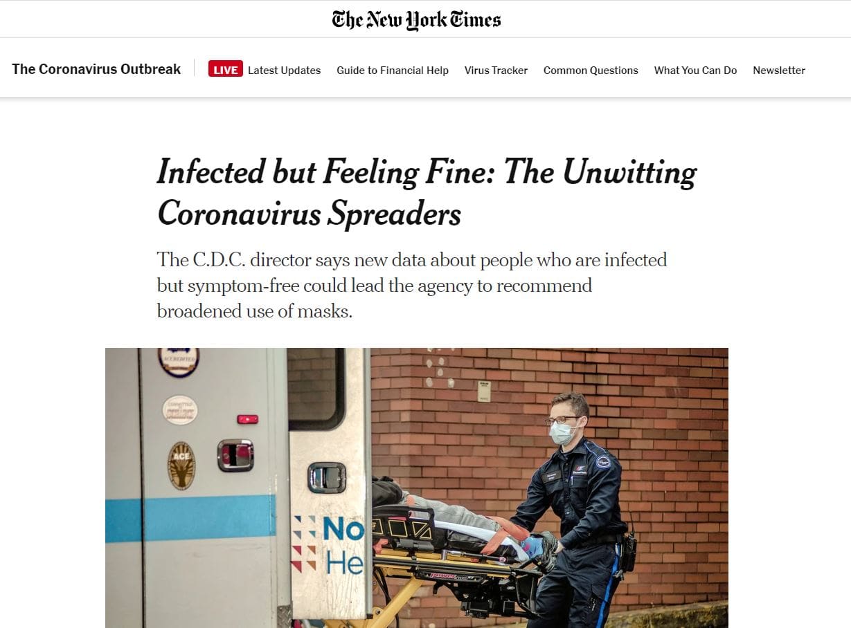New York Times - disseminadores involuntários de coronavírus - amplie o uso de máscaras