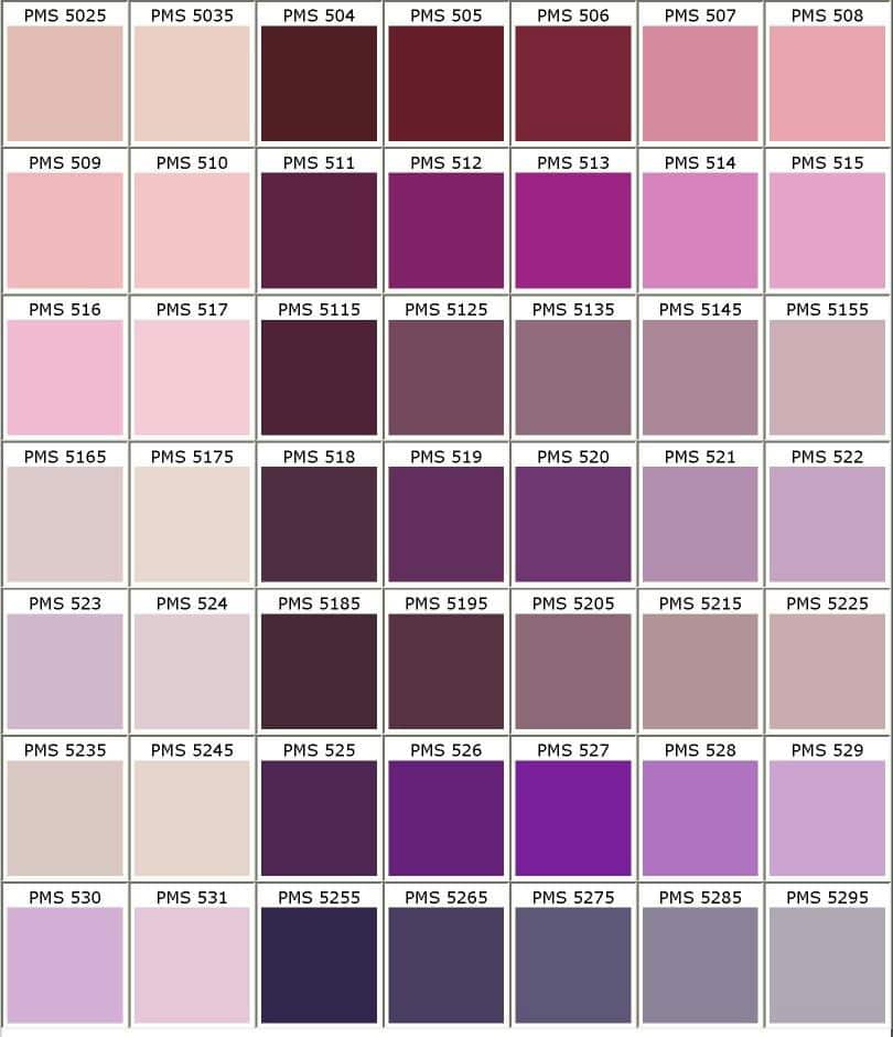 Палитра Pantone от розового до фиолетового