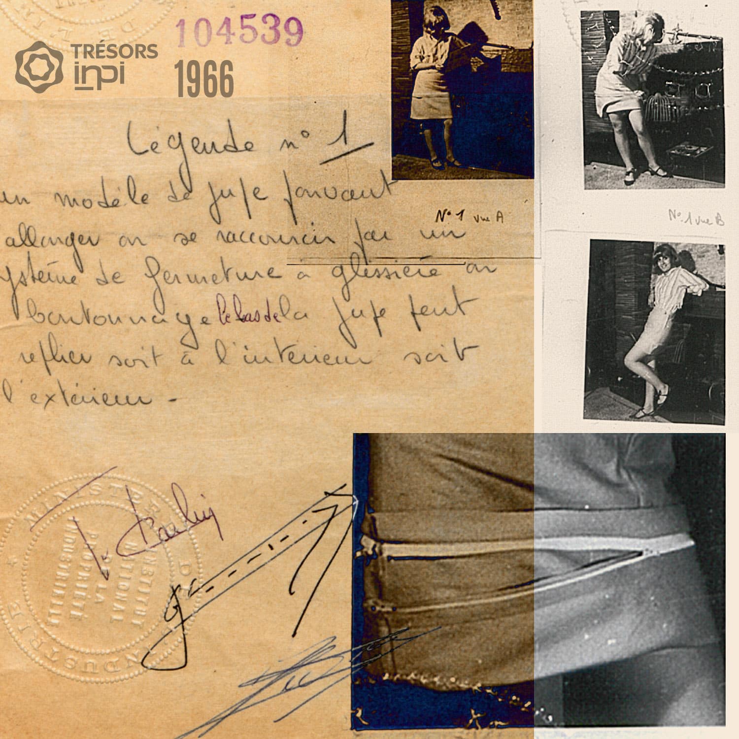 Jacques Cerveau、Jacques Godingen、JoelleCharlin1966年の変形可能なミニスカートの発明-INPIアーカイブ