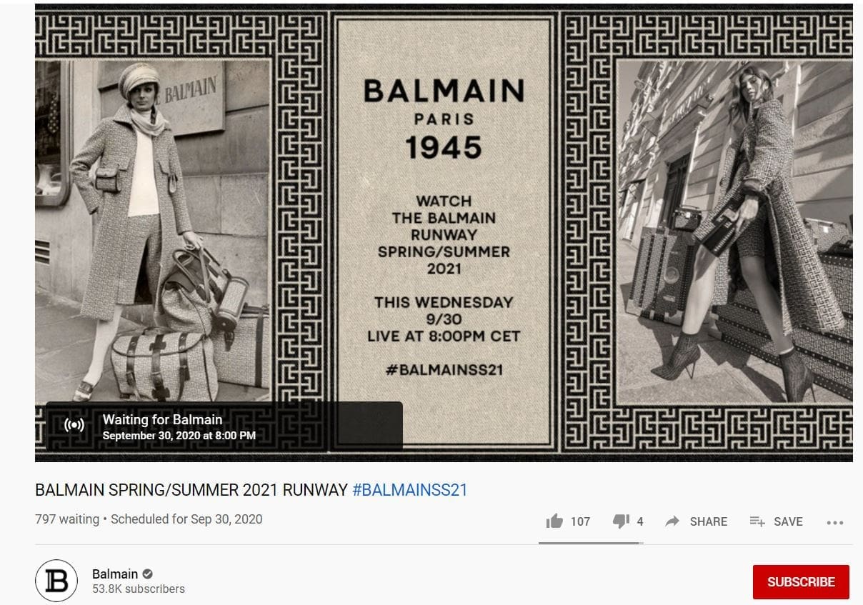 Balmain 2021年春夏-youtube粉丝人数