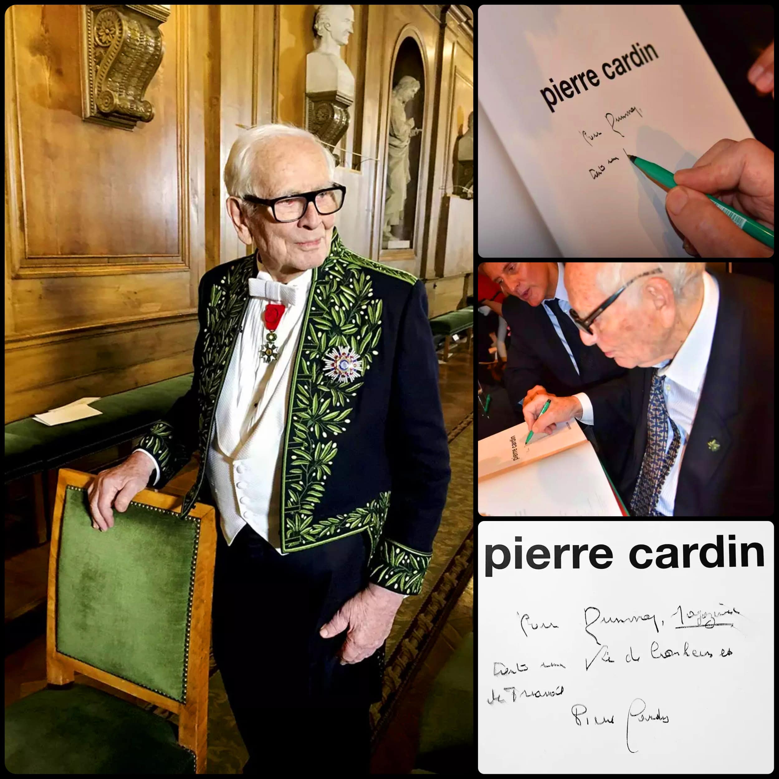 2017, signature du livre. Dédicace de Pierre Cardin à RUNWAY MAGAZINE