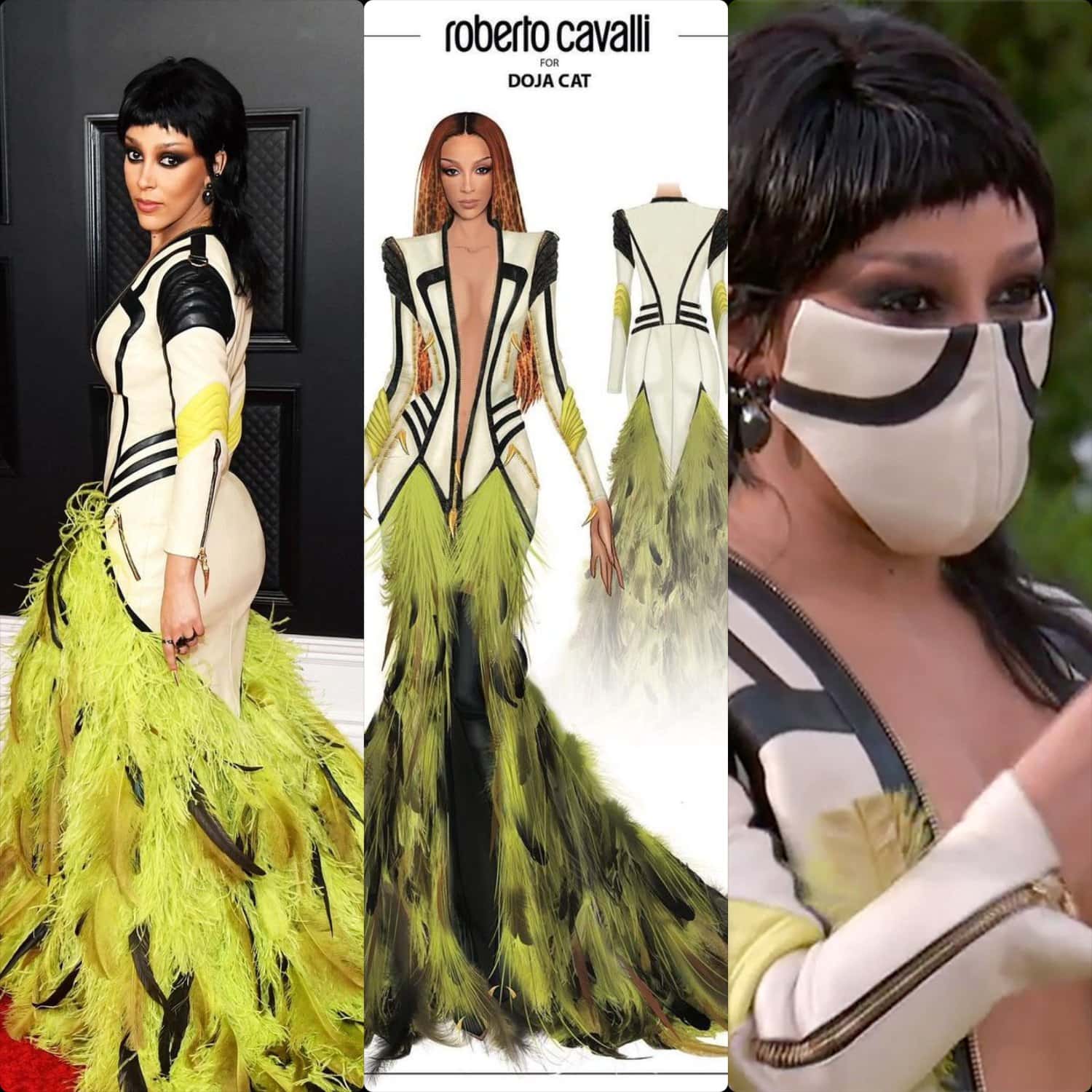 Fausto Puglisi格莱美奖2021年设计的Roberto Cavalli连衣裙中的Doja Cat RUNWAY 杂志