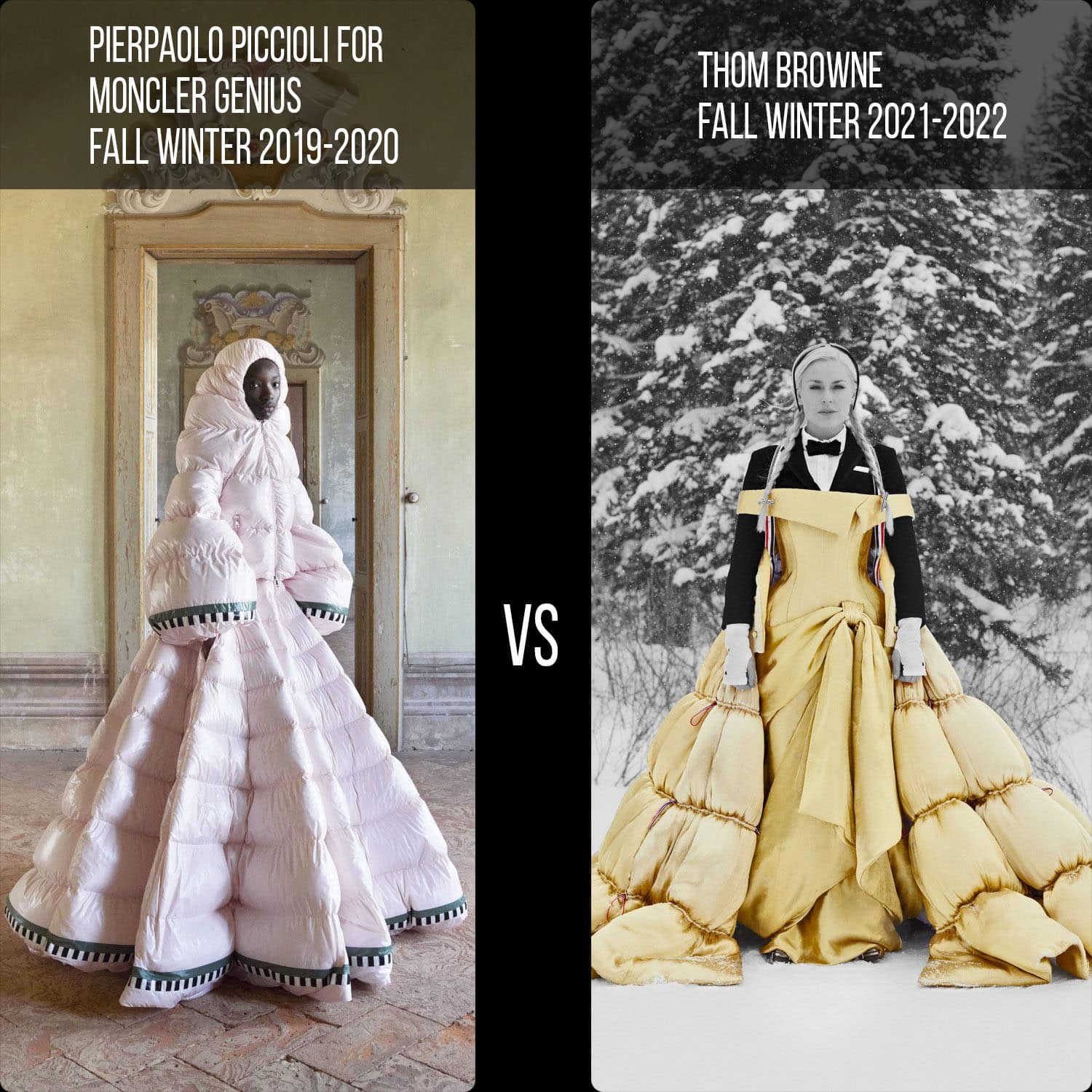 Moncler par Pierpaolo Piccioli Automne 2019-2020 contre Thome Browne automne 2021-2022