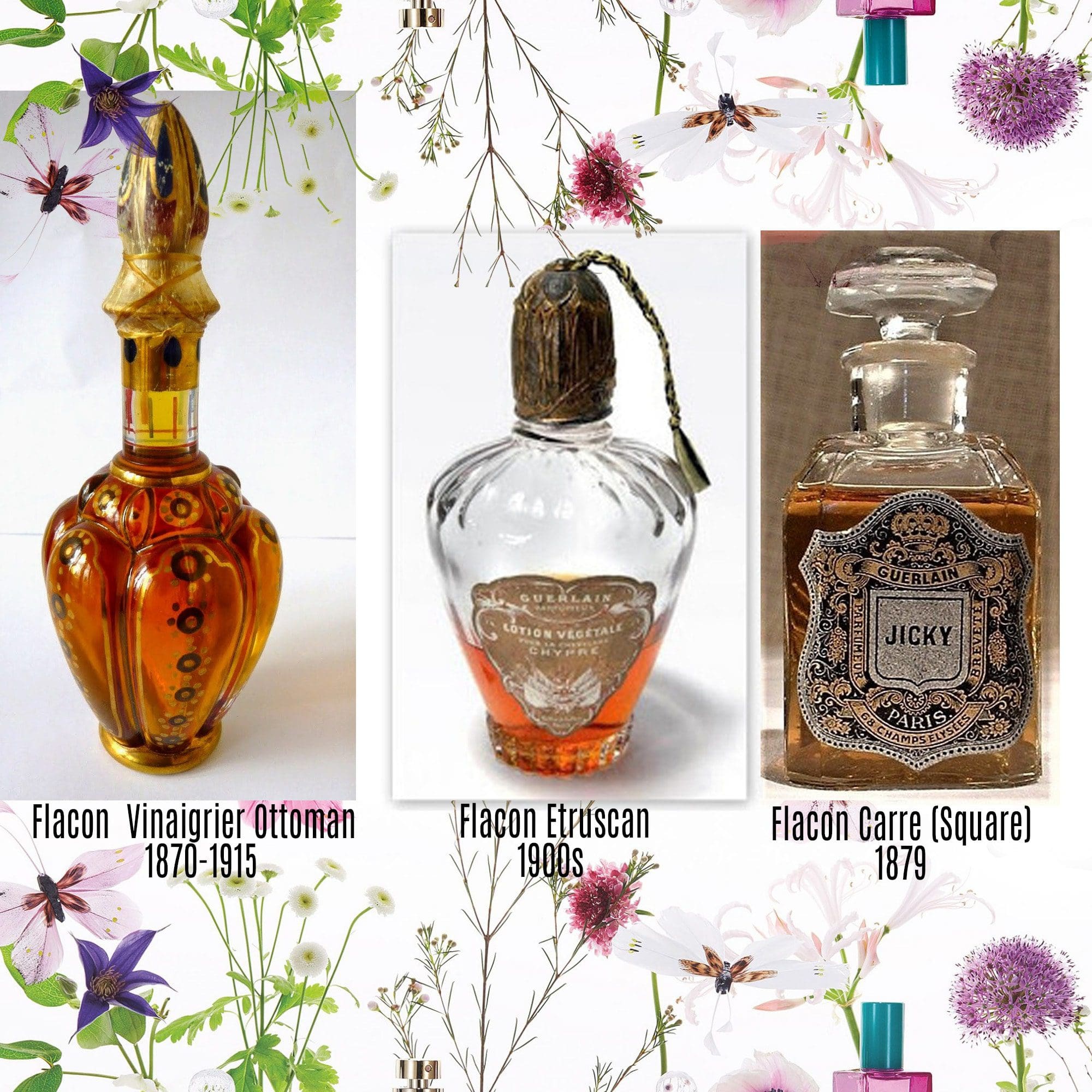 Raymond Guerlain creazioni Flacon Vinaigrier Ottoman, The Flacon Etruscan, Flacon Carre (Square) - Tresors INPI by RUNWAY MAGAZINE