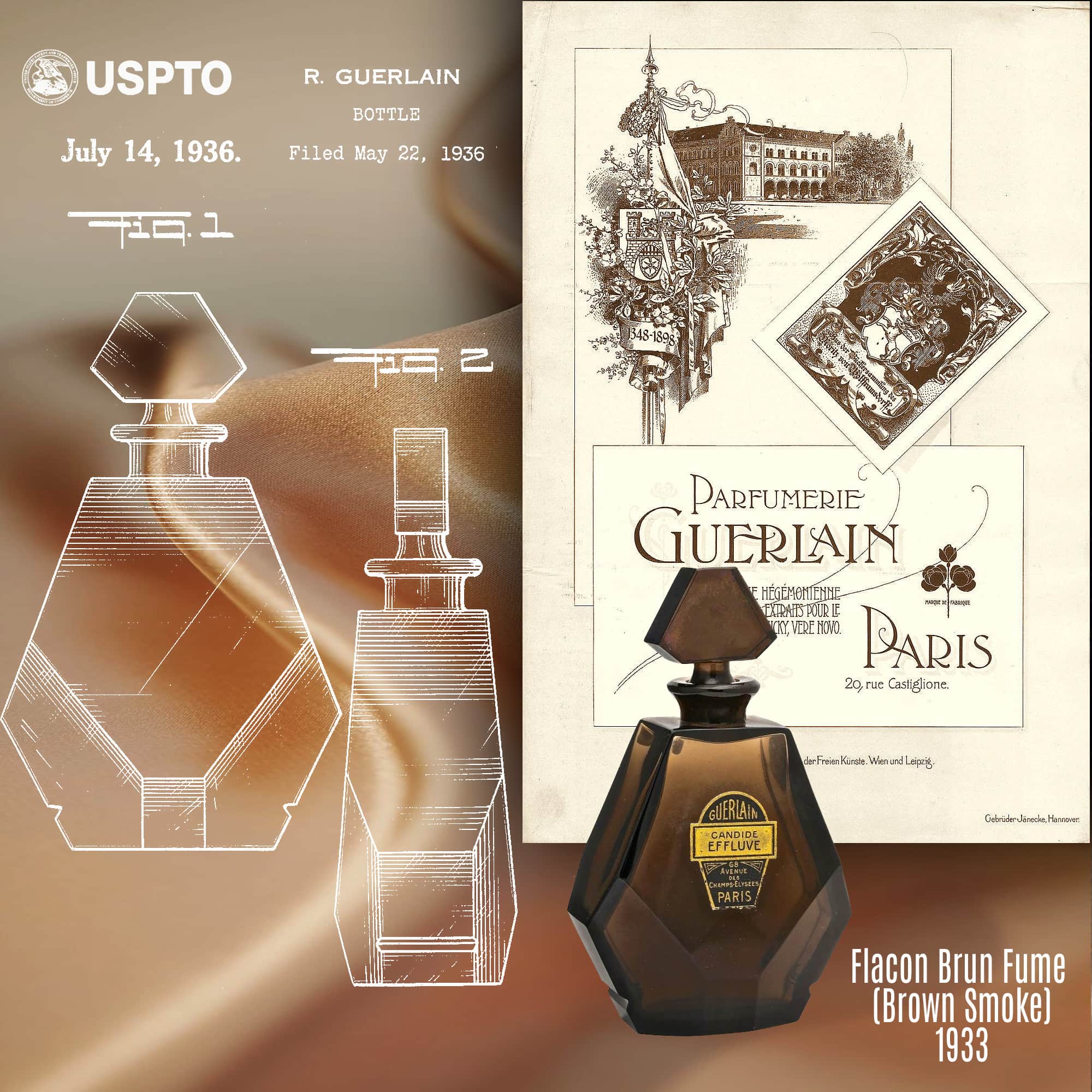 Brevetto Guerlain per Flacon Brun Fume (Brown Smoke) 1933 - Archivi USPTO di RUNWAY MAGAZINE