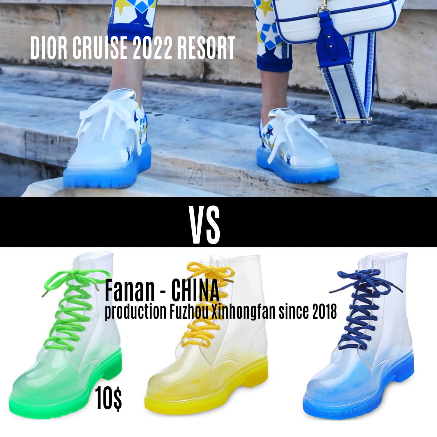 Tênis de geléia Dior vs Botas de geléia Fanan por RUNWAY MAGAZINE