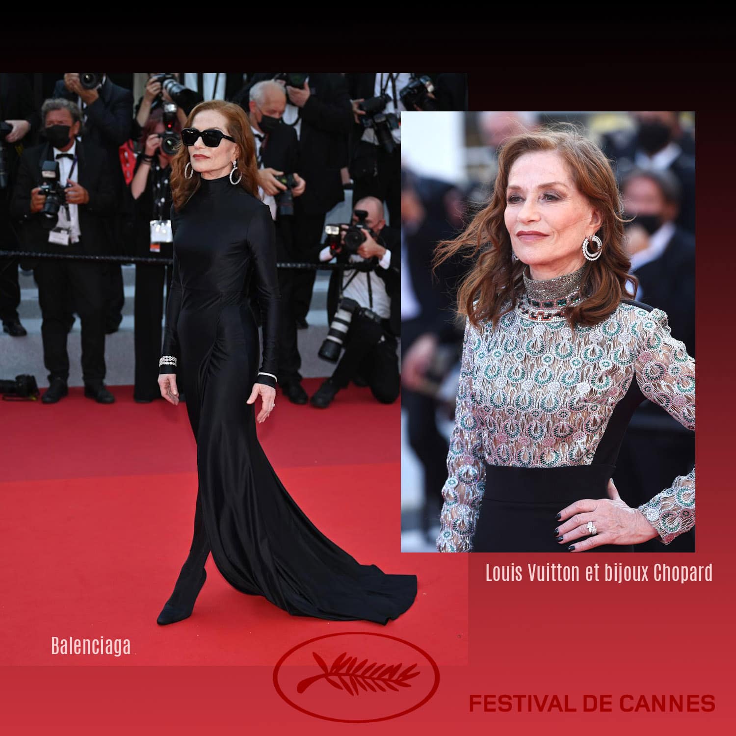 戛纳 2021 - Isabelle Huppert 身着 Louis Vuitton 和 Chopard 珠宝，以及 Balenciaga - Photo GettyImage - by RUNWAY 杂志