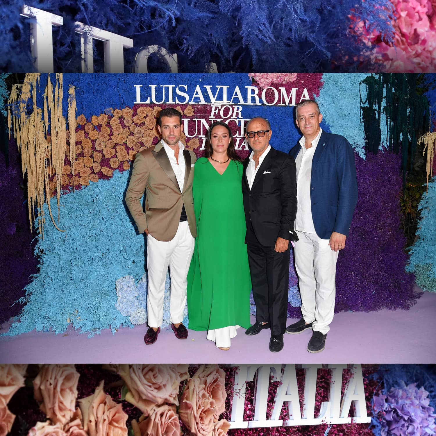 Tommaso Chiabra、Luisa Panconesi、LuisaViaRomaのAndrea Panconesi CEO、およびPaolo Rozera、カプリ島ユニセフで2021年XNUMX月 RUNWAY マガジン