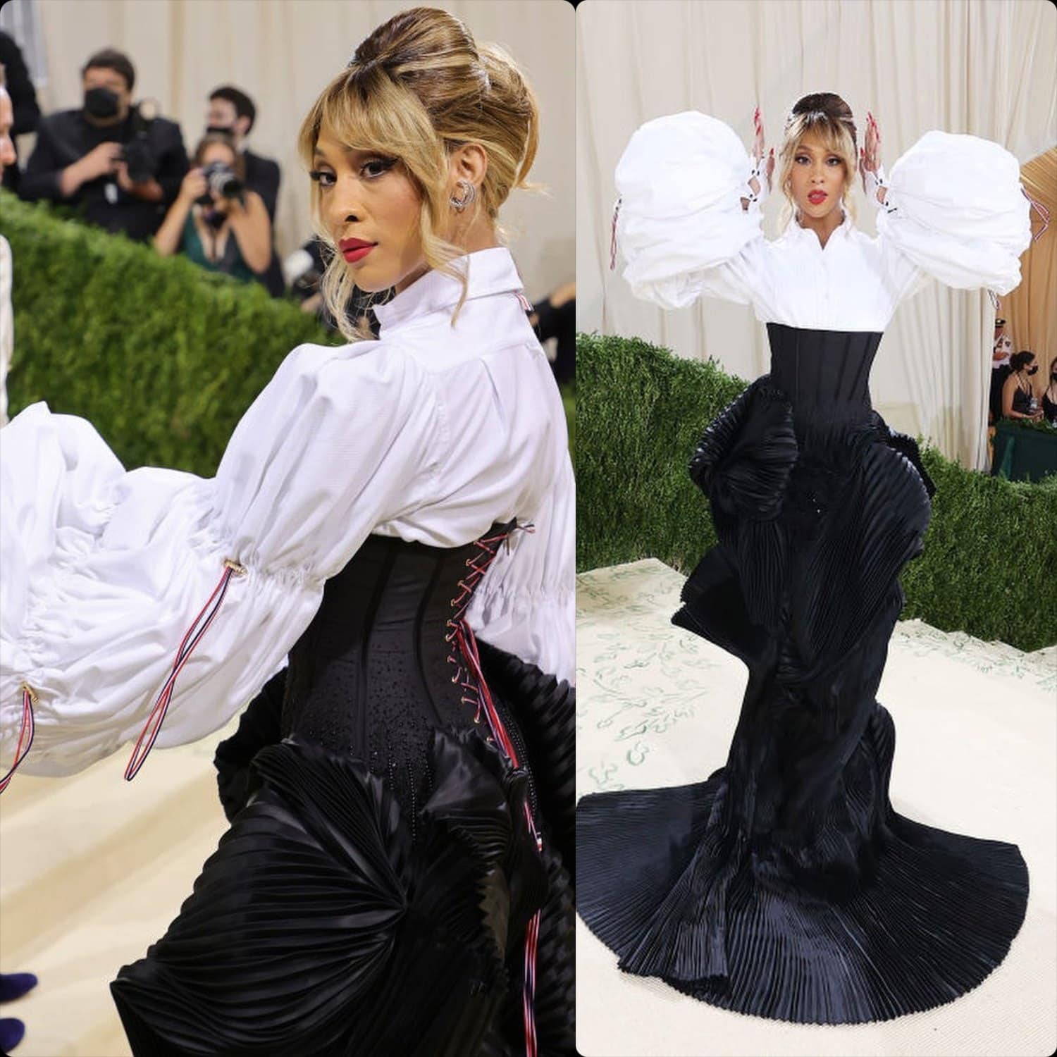 Mj Rodriguez in Thom Browne al Met Gala 2021 di RUNWAY MAGAZINE