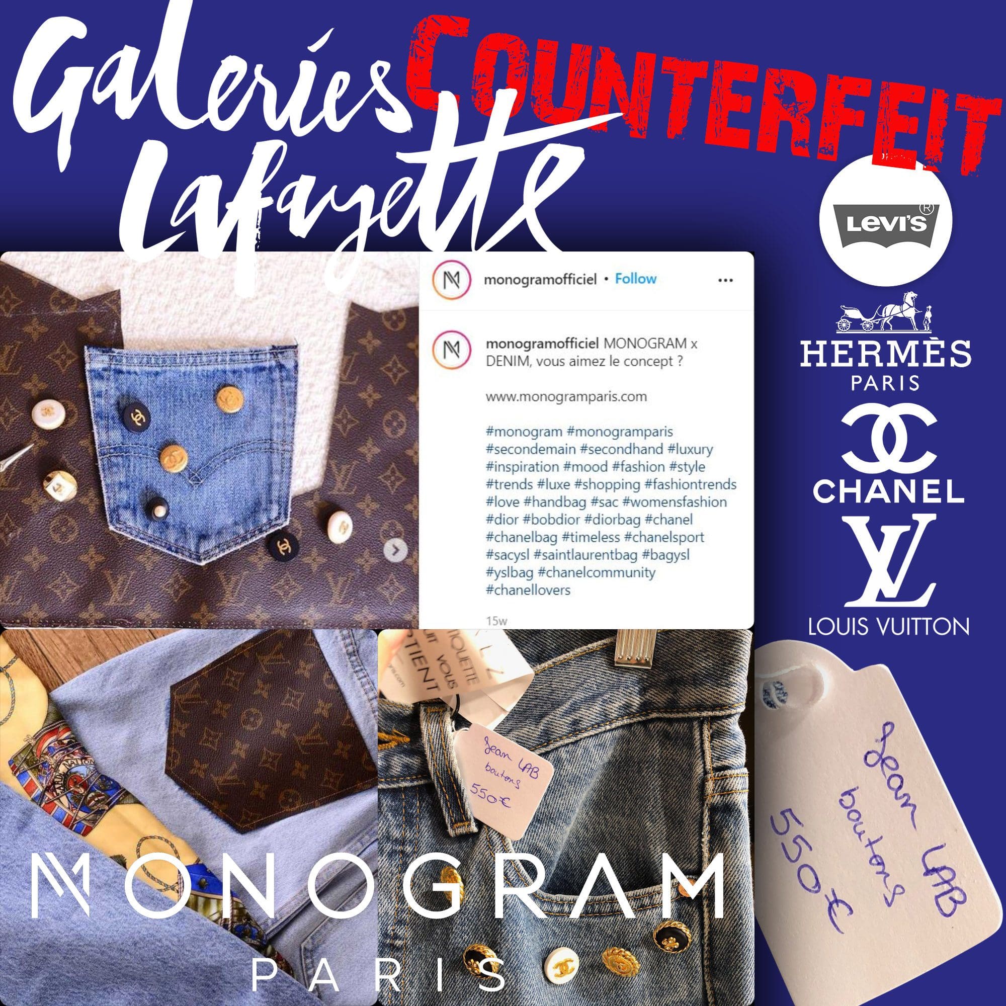 Galerie LaFayette - BY LUXE - Monogramm von Beverly Sonego - gefälschte Produktion - Levis, Hermes, Chanel, Louis Vuitton