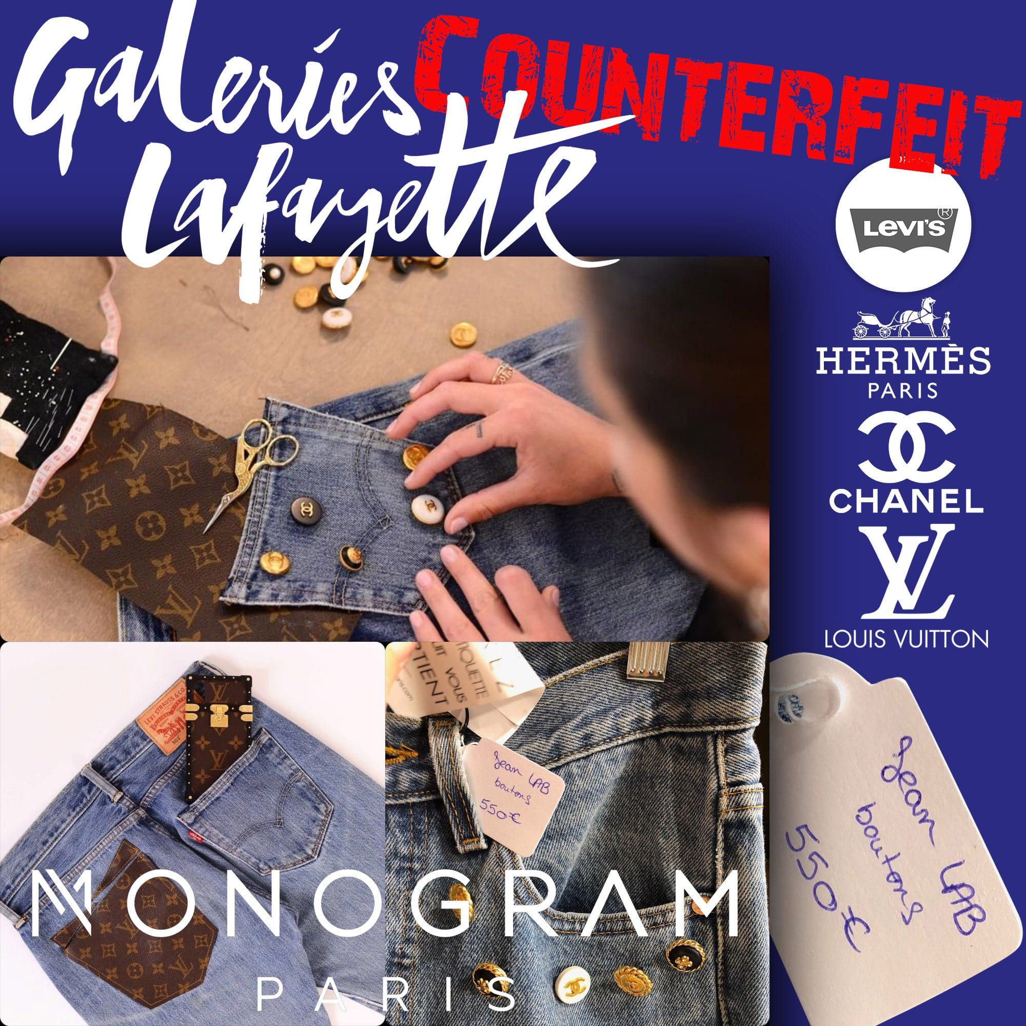 Galerie LaFayette - BY LUXE - Monogramm von Beverly Sonego - gefälschte Produktion - Levis, Hermes, Chanel, Louis Vuitton