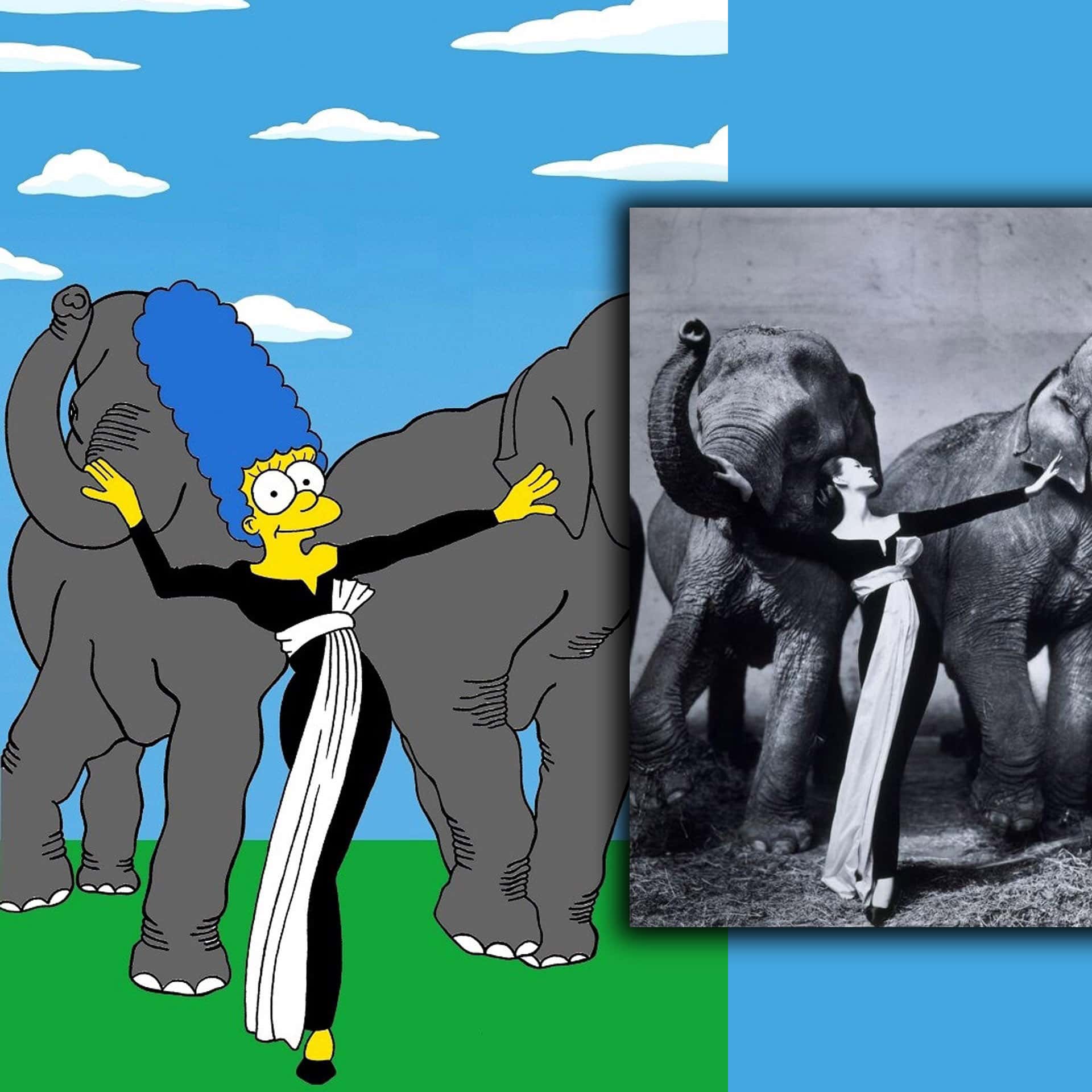 Robes iconiques Marge Simpson - AleXsandro Palombo - Dovima avec des éléphants, Dior, photo de Richard Avedon 1955