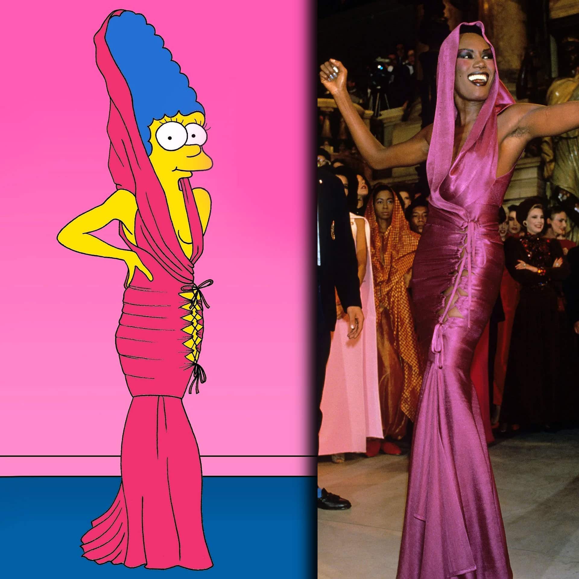 Robes iconiques Marge Simpson - AleXsandro Palombo - Grace Jones en robe Azzedine-Alaia