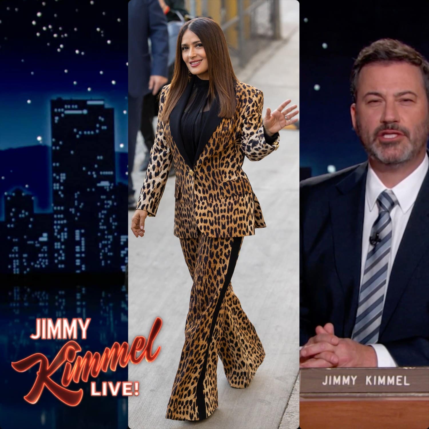 Salma Hayek au show Jimmy Kimmel Live en costume Elie Saab