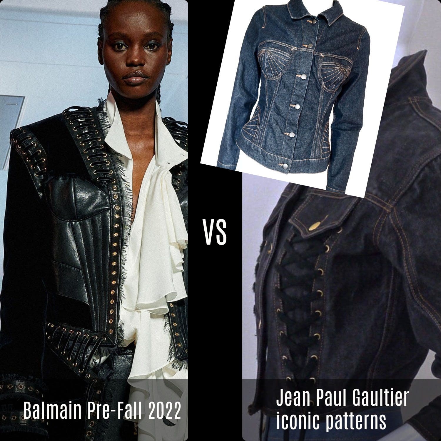 Balmain Pre-Fall 2022 vs Jean Paul Gaultier iconic denim jacket by RUNWAY MAGAZINE