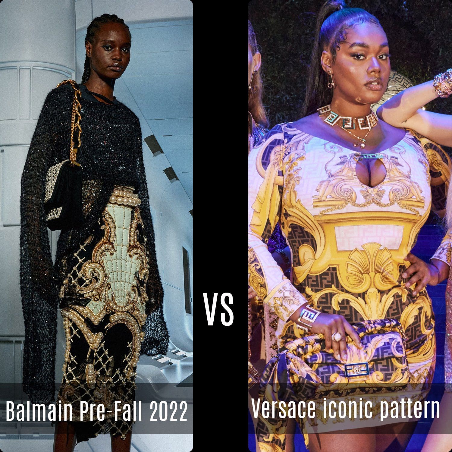 Balmain Pre-Fall 2022 vs Versace iconic pattern by RUNWAY MAGAZINE