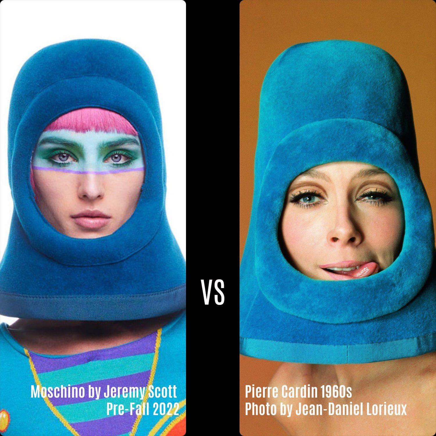 Moschino by Jeremy Scott Pre-Fall 2022 vs Pierre Cardin 1960s hat by RUNWAY MAGAZINE