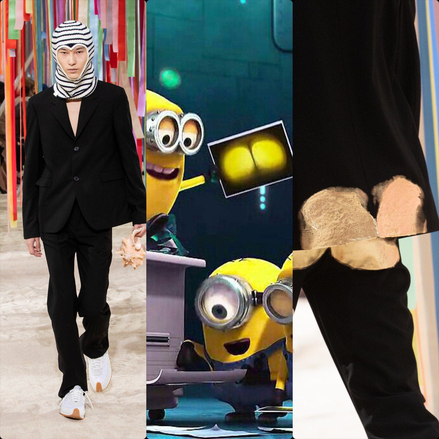 Loewe outono inverno 2022-2023 terno dourado com estampa de bunda por RUNWAY MAGAZINE