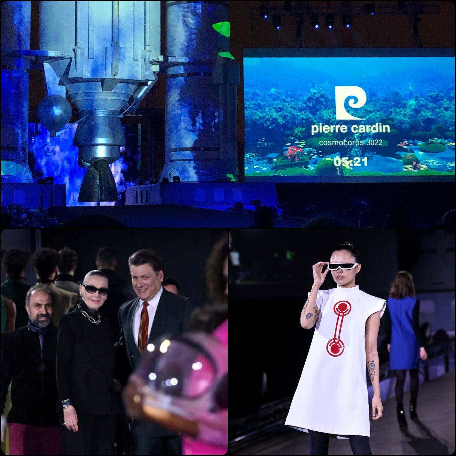 Gian Paolo Gianotti, Maryse Gaspard, Rodrigo Basilicati-Cardin bei Pierre Cardin 2022 Show Le Bourget by RUNWAY MAGAZIN