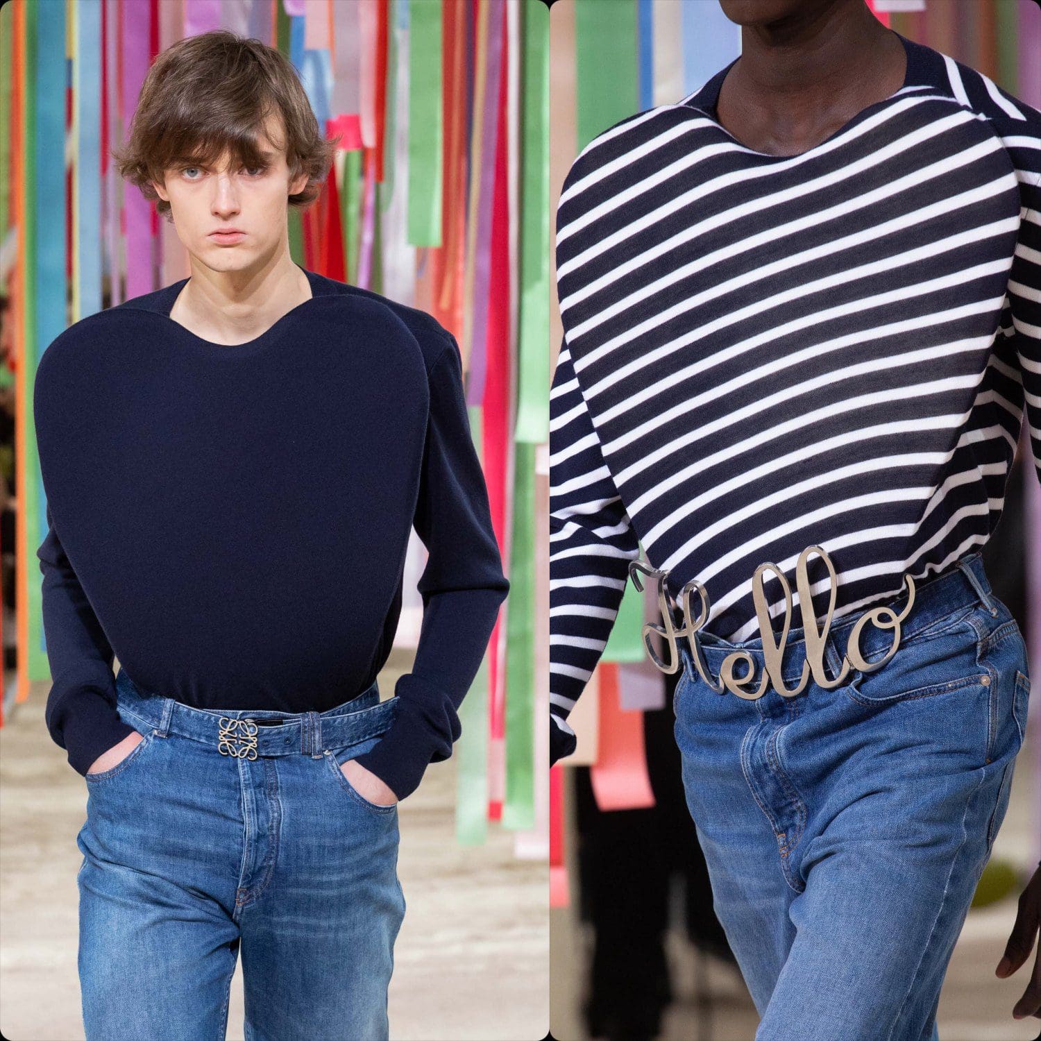 Loewe outono inverno 2022-2023 camisa marinheiro com coração e cinto HELLO por RUNWAY MAGAZINE