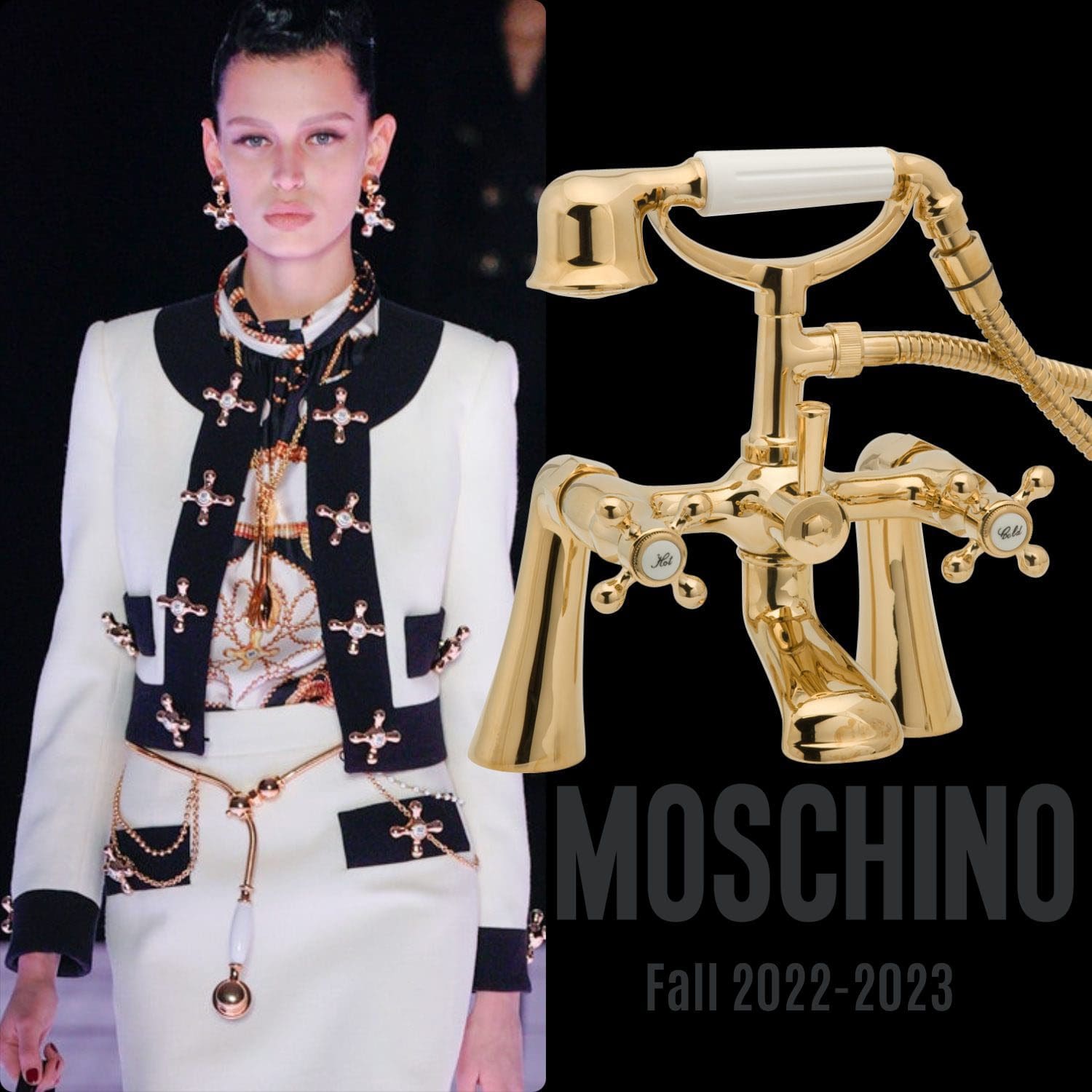 Moschino Fall 2022 - pseudo Chanel com torneiras de banheira por Runway revista