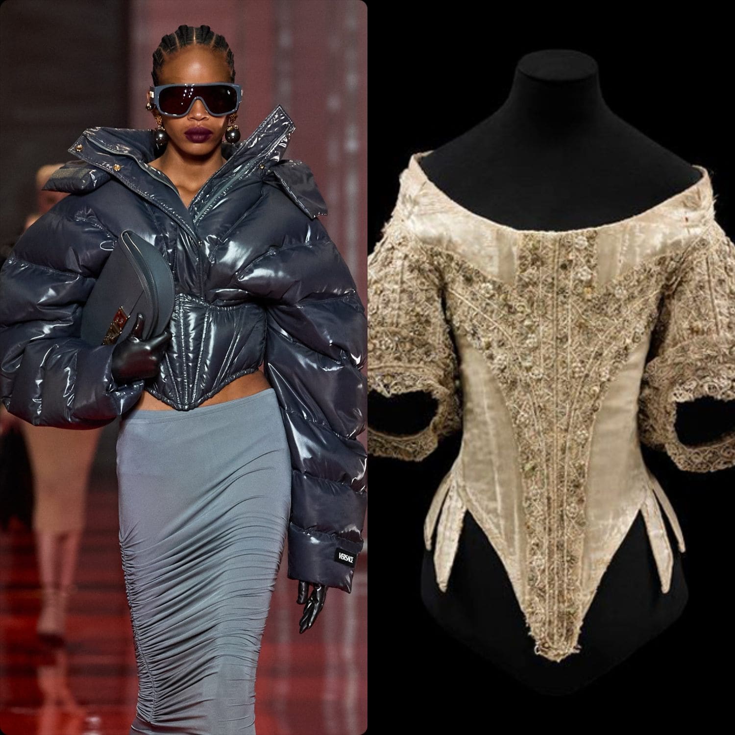 Corsé Versace Otoño Invierno 2022-2023 Milán Runway Revista vs corsé siglo XVII y XVII