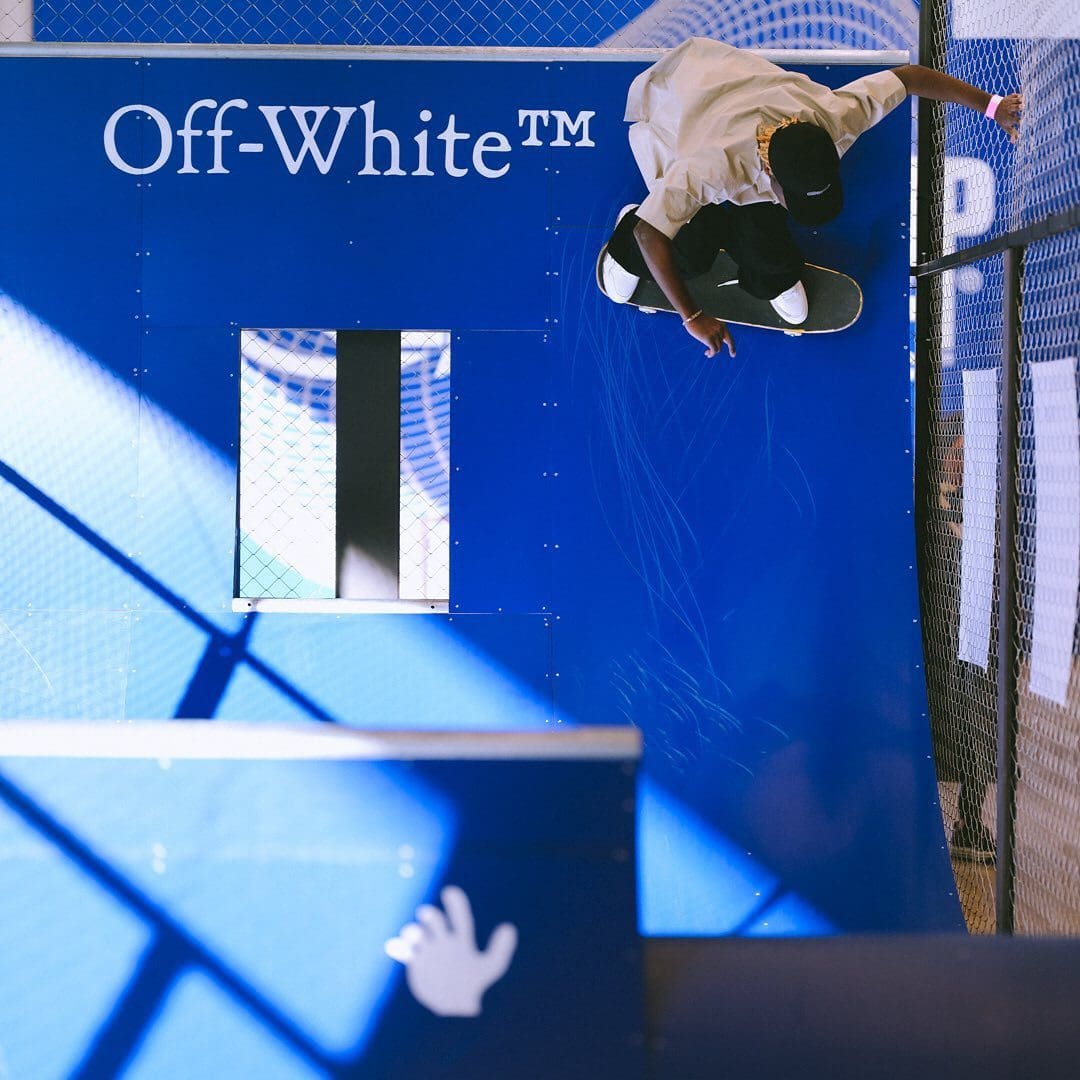 Proyecto cultural Off-White y Galeries Lafayette con entrenamiento en skate