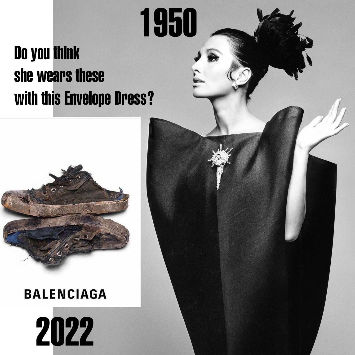 Balenciaga 1950 vs Balenciaga 2022 - Robe enveloppe et baskets sales