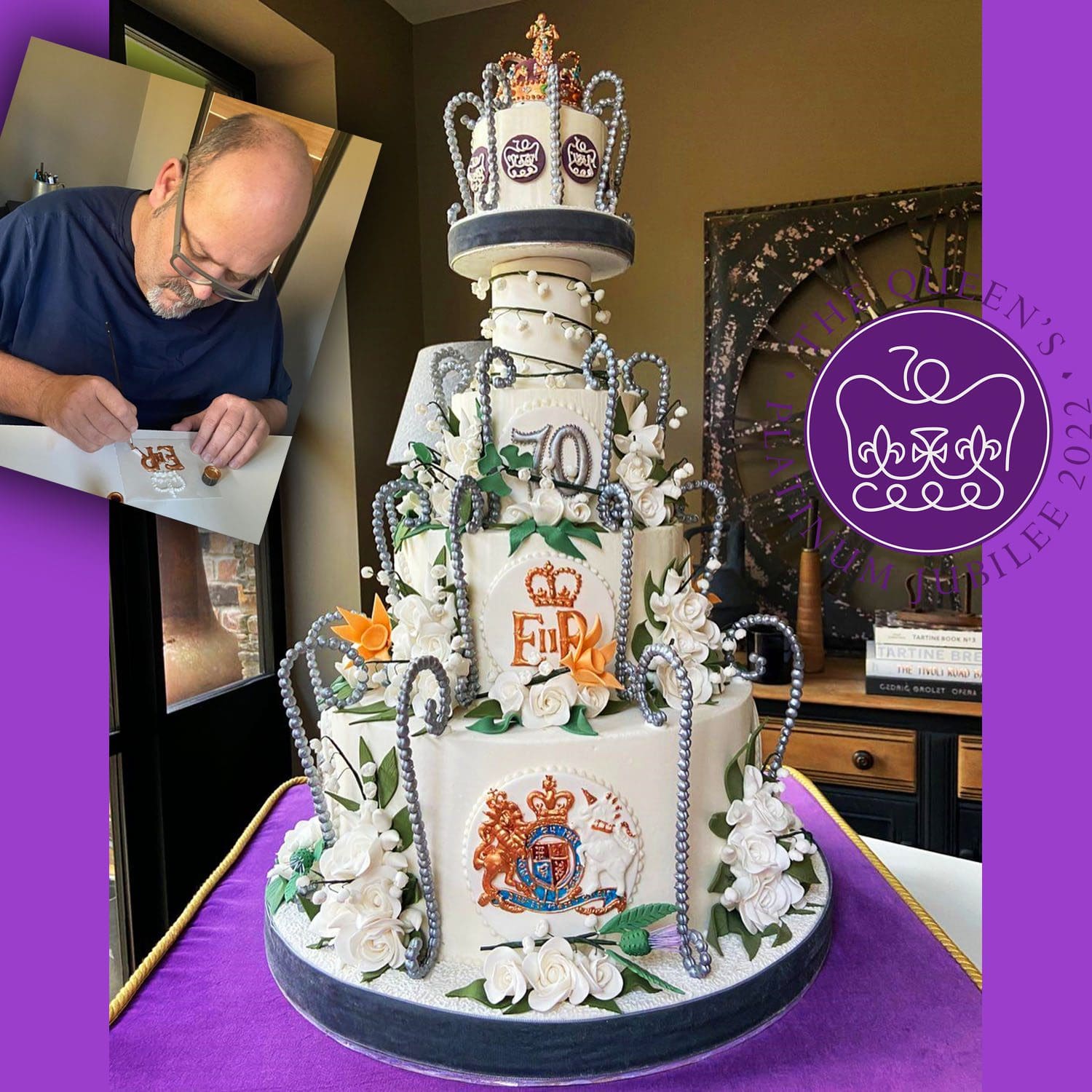 Patisserie Mark Bennett preparando o bolo real - 70th Platinum Jubilee Queen Elizabeth II por RUNWAY MAGAZINE