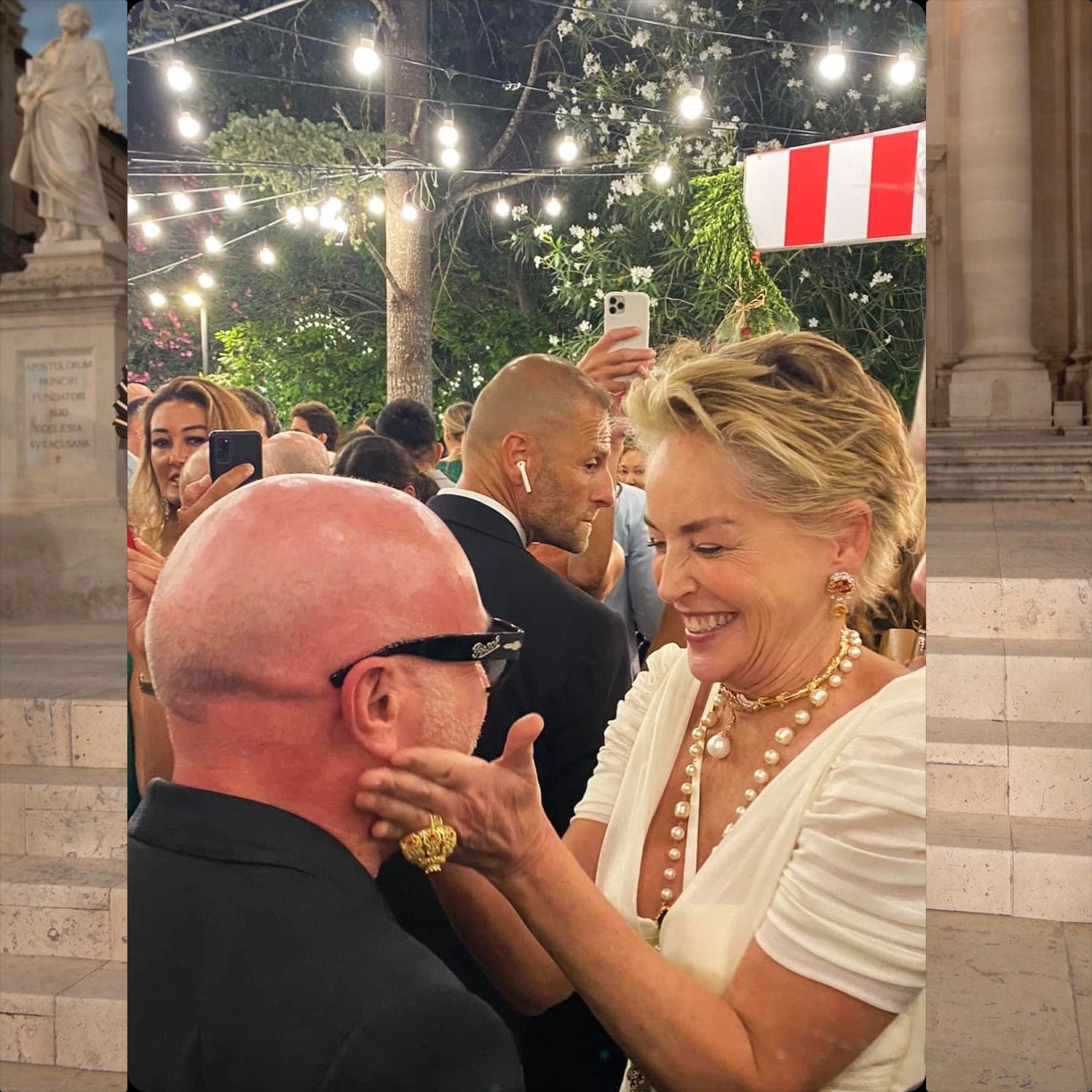 Sharon Stone and Domenico Dolce at Dolce Gabbana Siracusa Alta Moda 2022 Runway Magazine