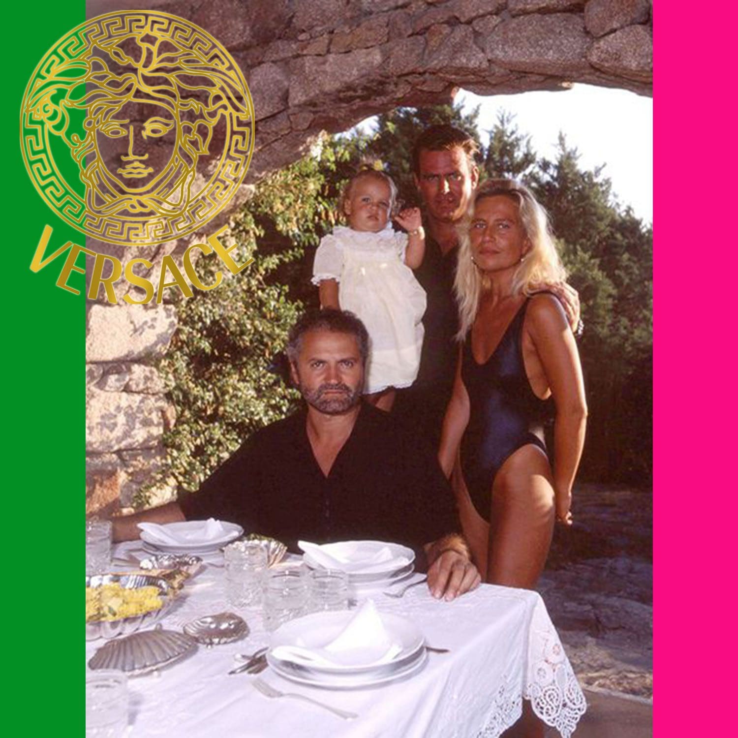 Gianni Versace 与他的妹妹 Donatella、她的丈夫和他们的女儿 - IPA SIPA