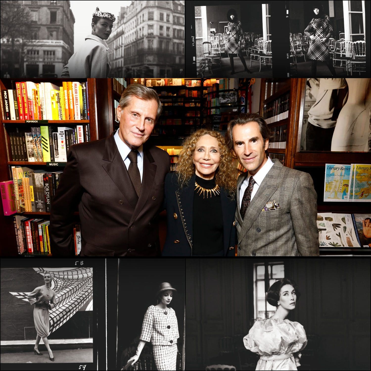 Jean Pascal Hesse Marisa Berenson PIerre Pelegry en la firma de libros Pierre Cardin Mode Mythe Modernitee
