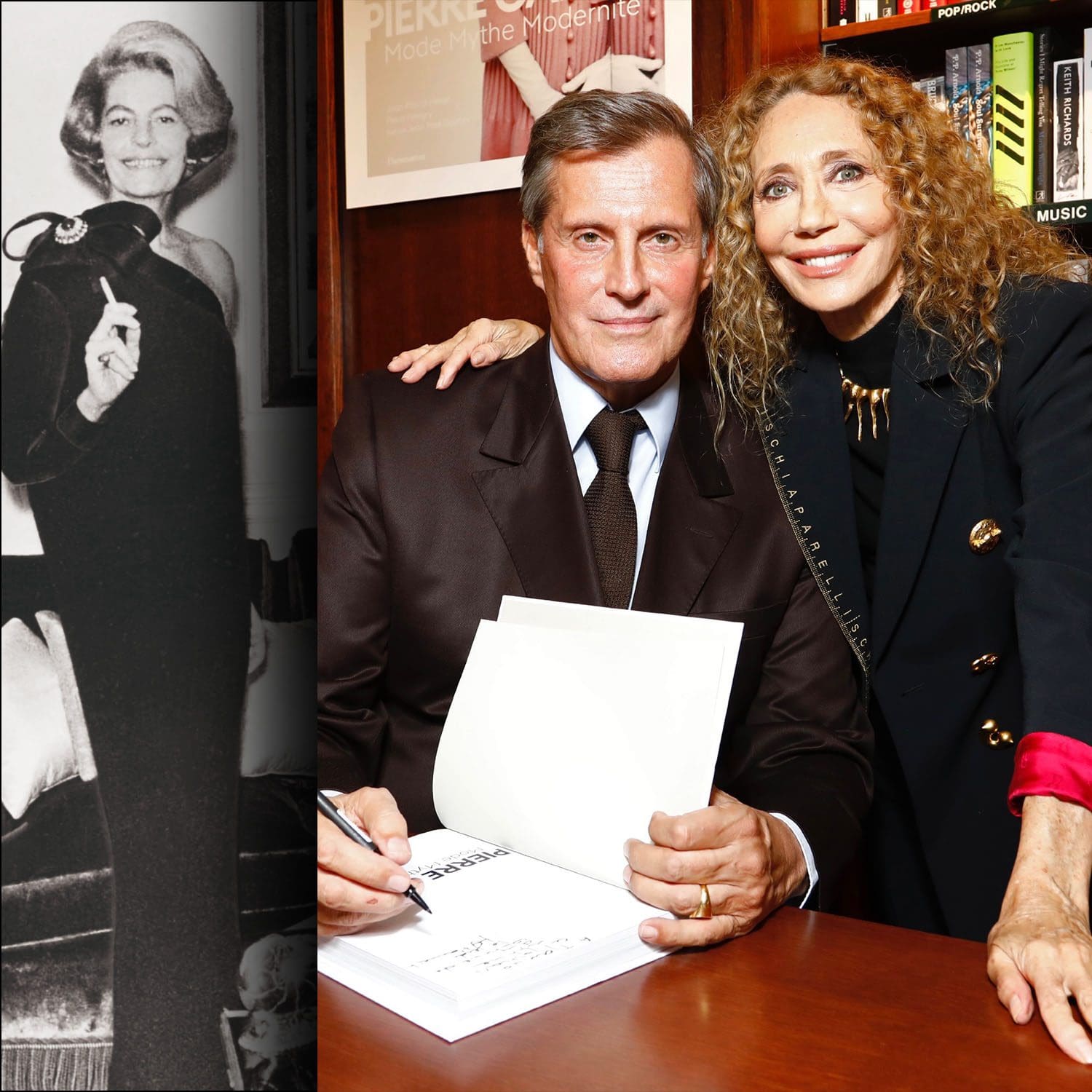 Jean Pascal Hesse y Marisa Berenson en la firma de libros Pierre Cardin Mode Mythe Modernitee