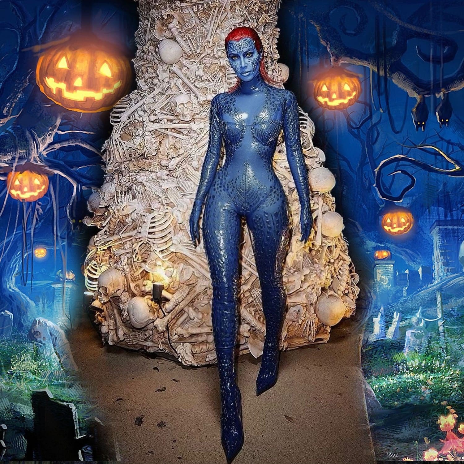 Kim Kardashian en Mystique X Men à Halloween 2022