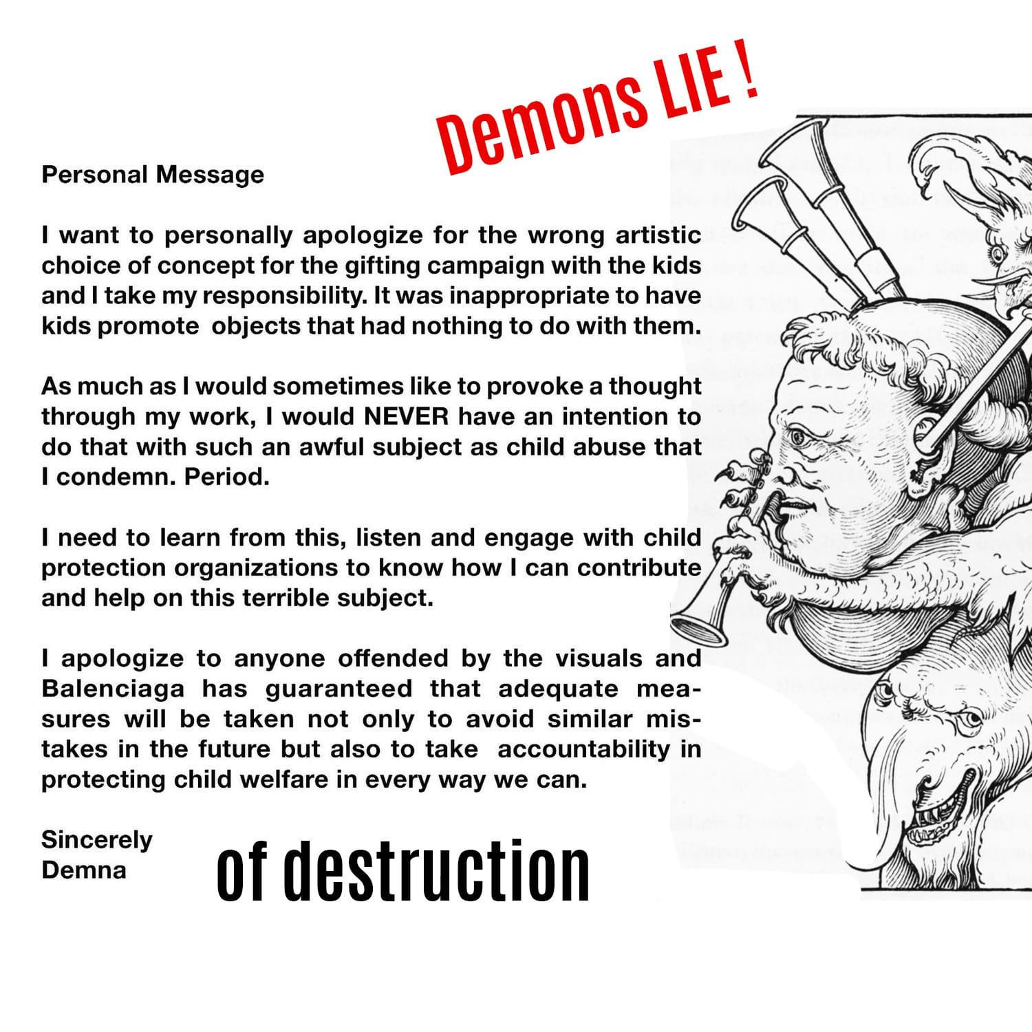 Demons lie - Demna apologies for BDSM kids abusive Balenciaga campaign
