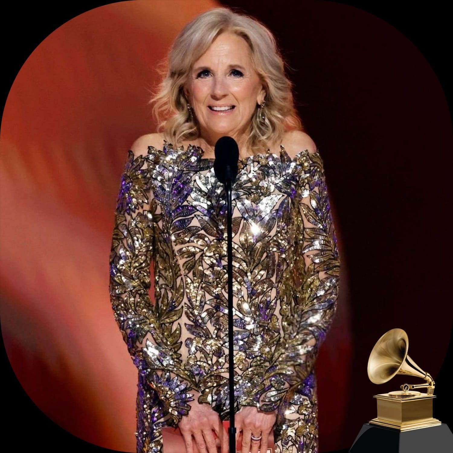 Dr Jill Biden em Oscar de la Renta no Grammy Awards 65 por Runway revista 2023 2