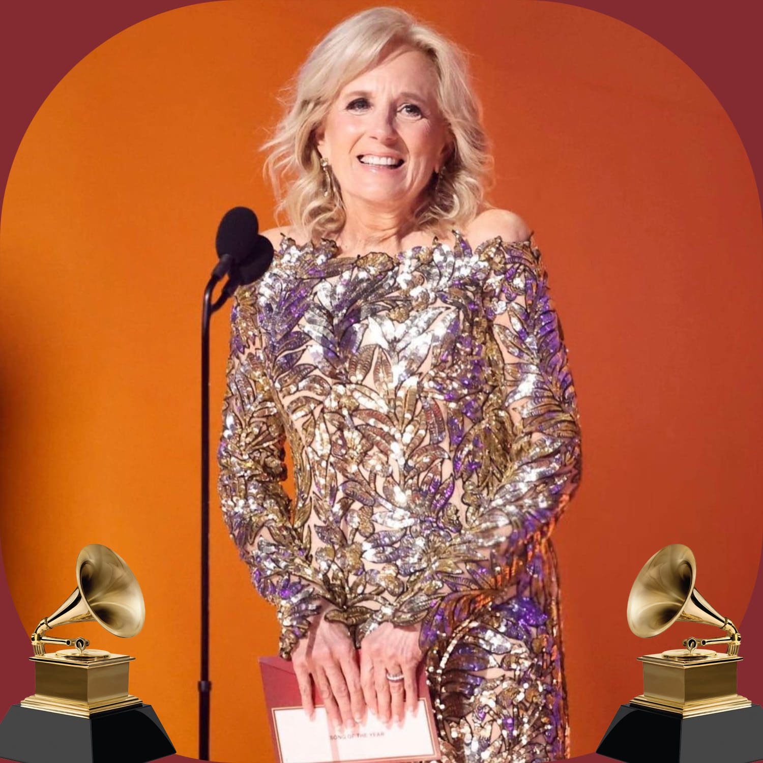 Dr Jill Biden em Oscar de la Renta no Grammy Awards 65 por Runway revista 2023 3