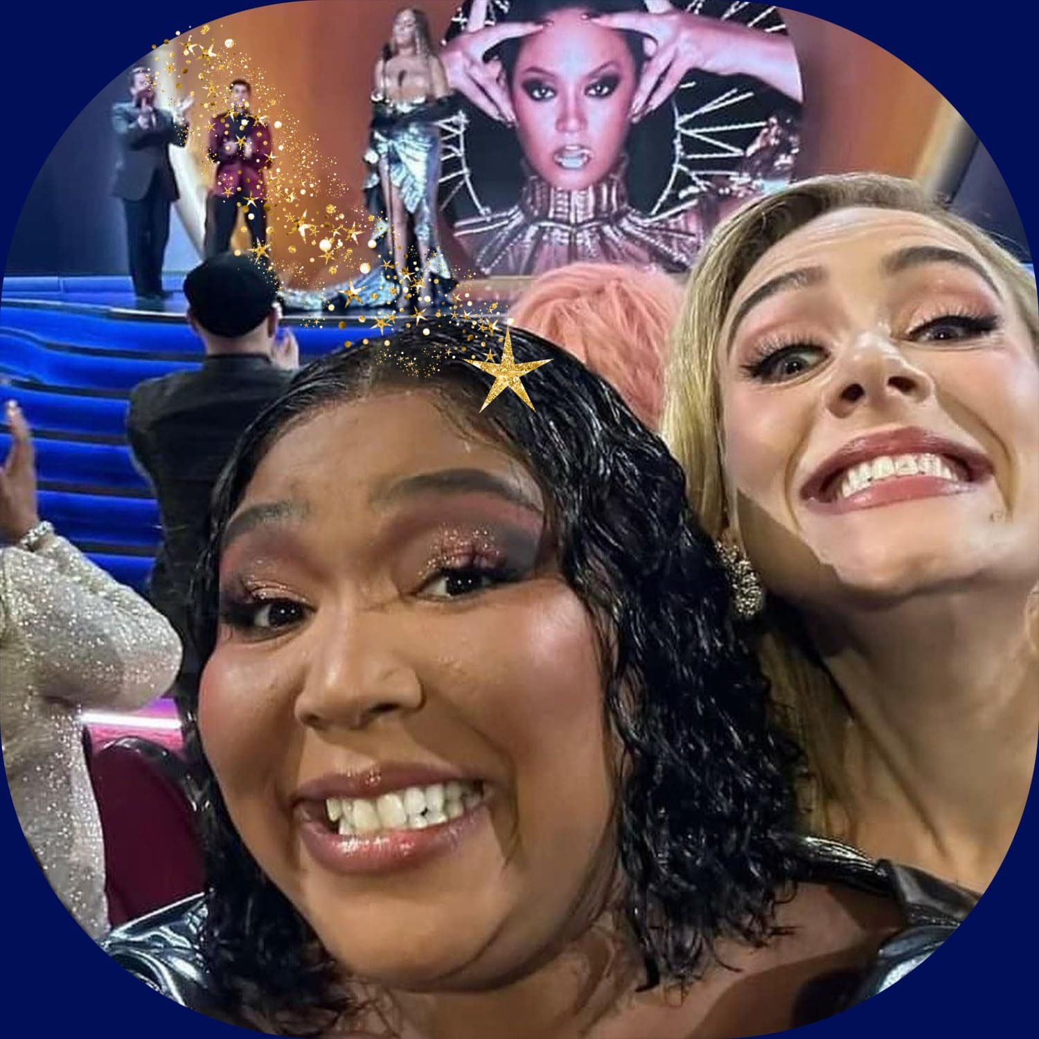 Selfie Lizzo e Adele no Grammy Awards 65 por Runway revista 2023