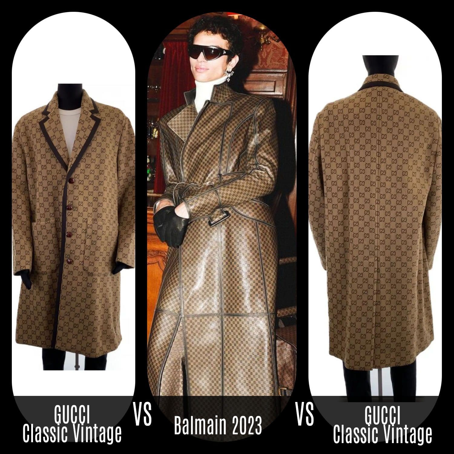 Balmain Fall 2023 by Olivier Rousteing copy of classic vintage GUCCI wool coat