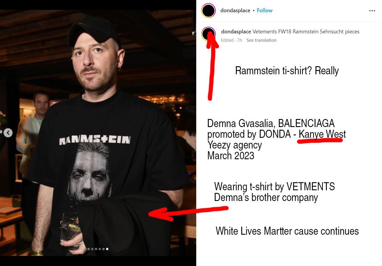 Demna Gvasalia by Donda Kanye West Yeezy agency promoting Demna new outfit by Vetments March 2023