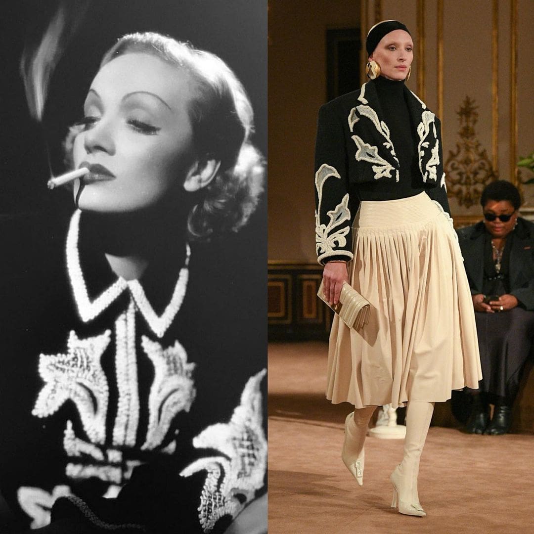 Marlene Dietrich indossa un cappotto Schiaparelli nell'Autunno Inverno Schiaparelli del 1937 2023 2024