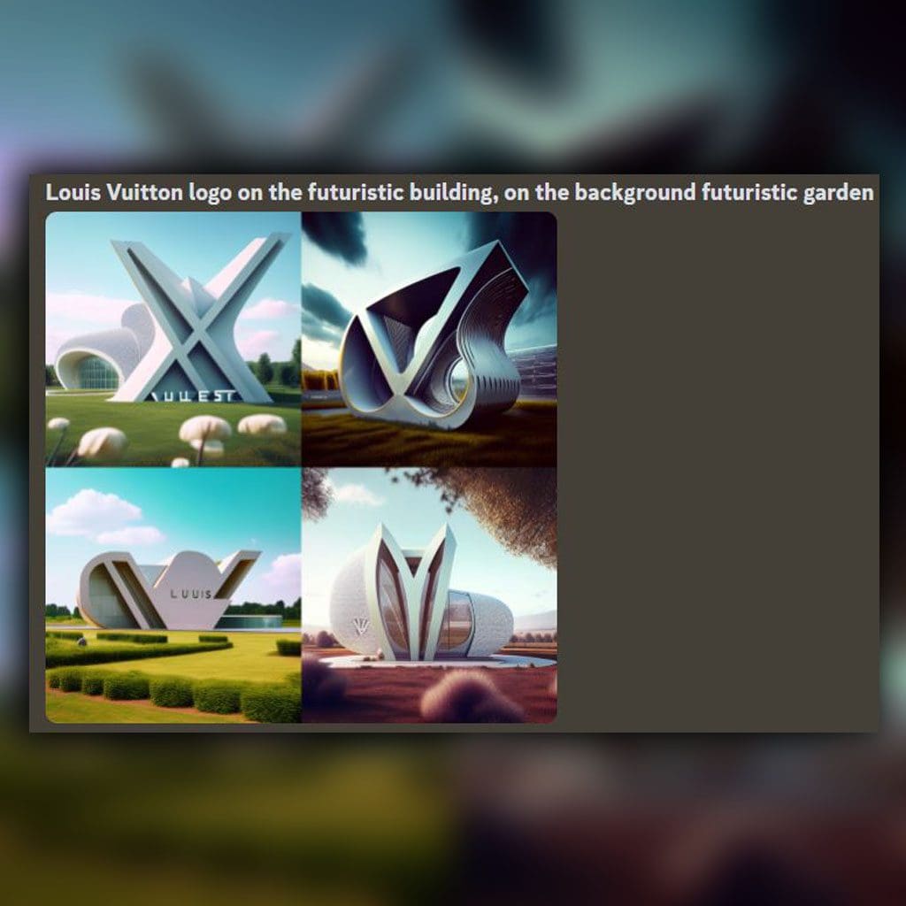 Edificio Louis Vuitton generado por IA en el jardín descripción de imagen sin procesar 2