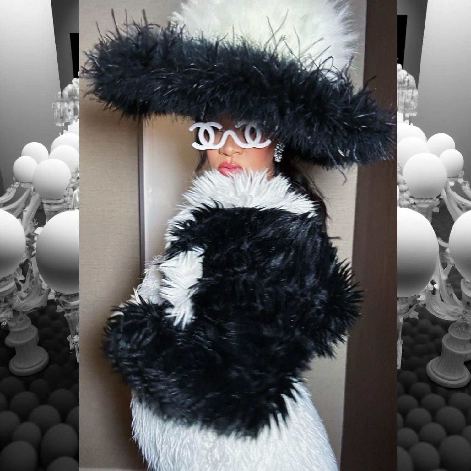 Rihanna con look Chanel ish o Karl ish preparándose para la Met Gala 2023 3