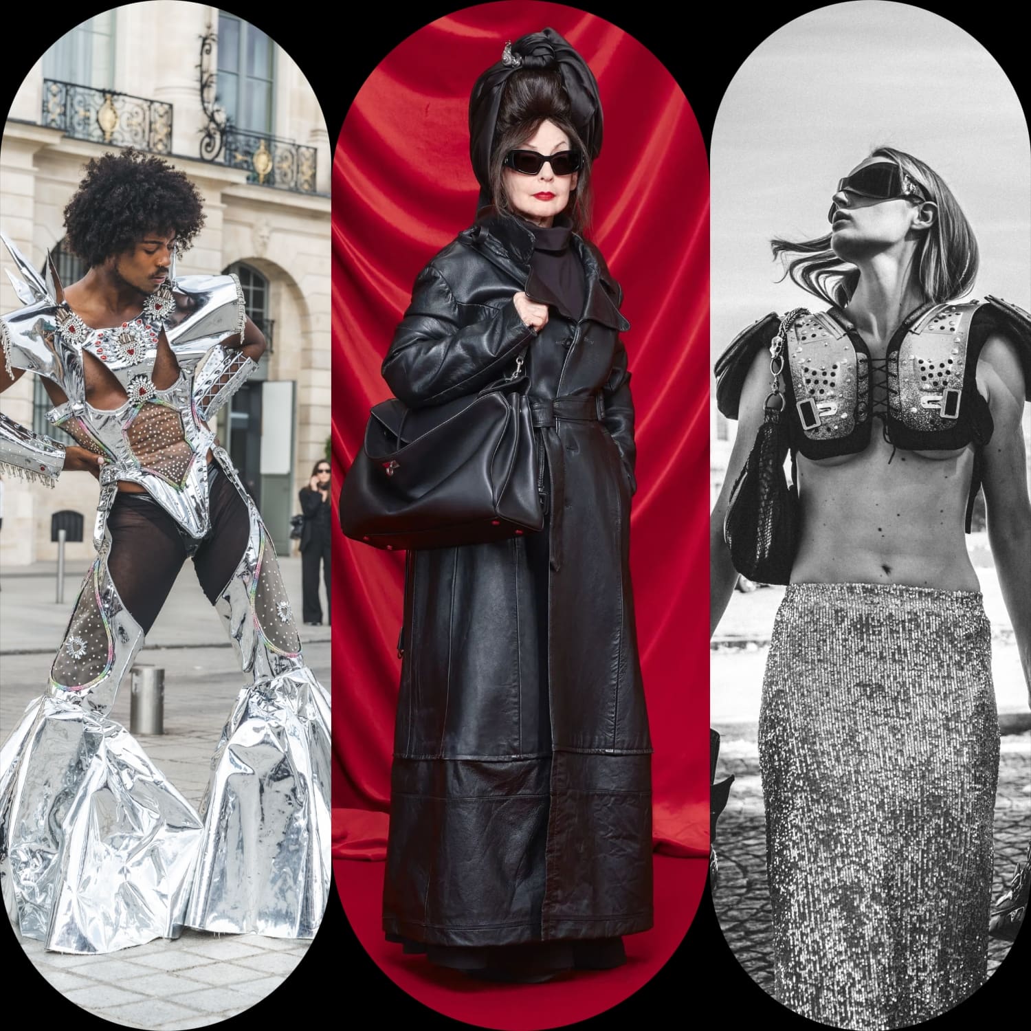 Multitud de moda en la Semana de la Moda de París 2023, foto de Ginevra Fatarella y look de la blogger neoyorquina de Balenciaga SS24